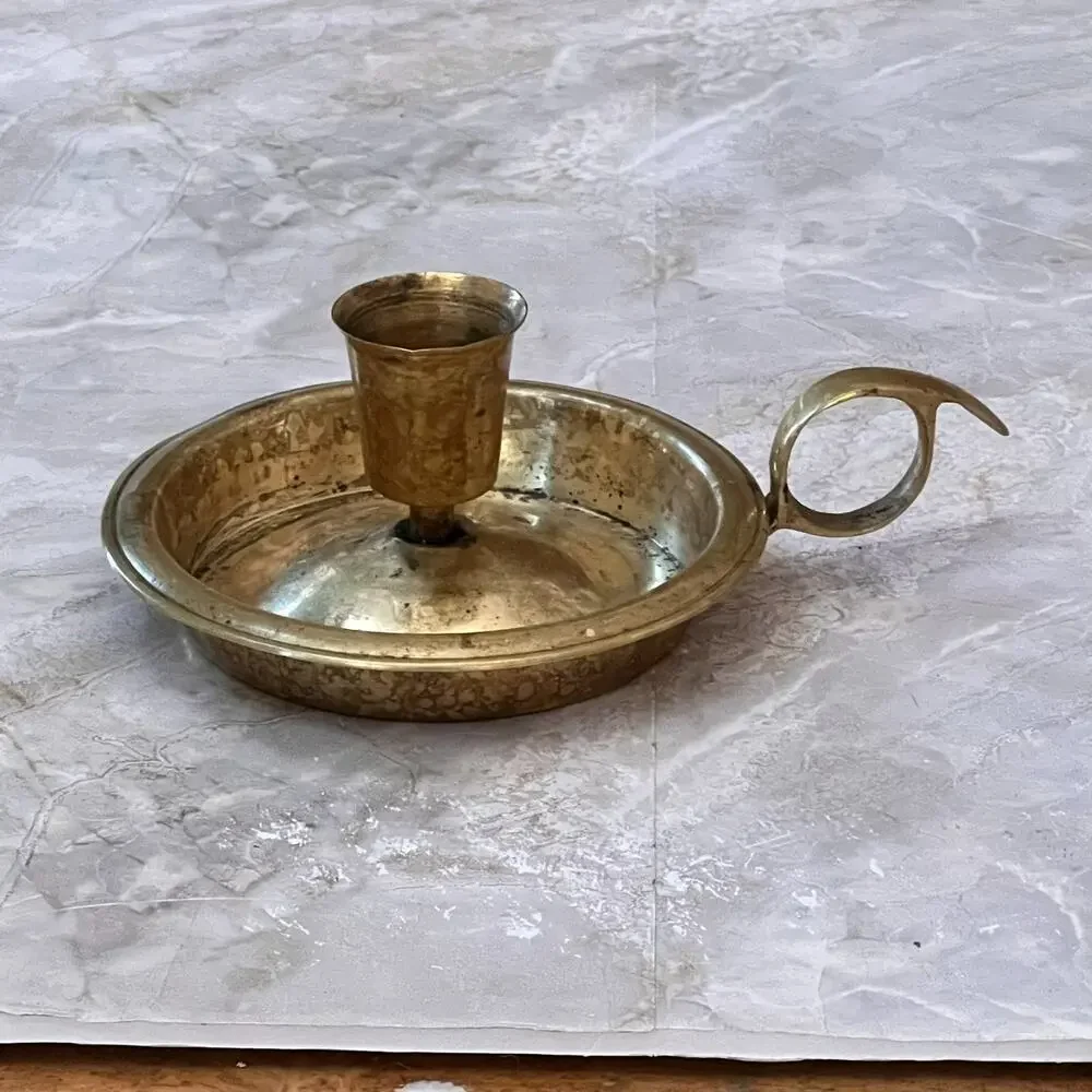 VTG Brass Etched Candlestick Holder Finger Ring 5 in Made in India